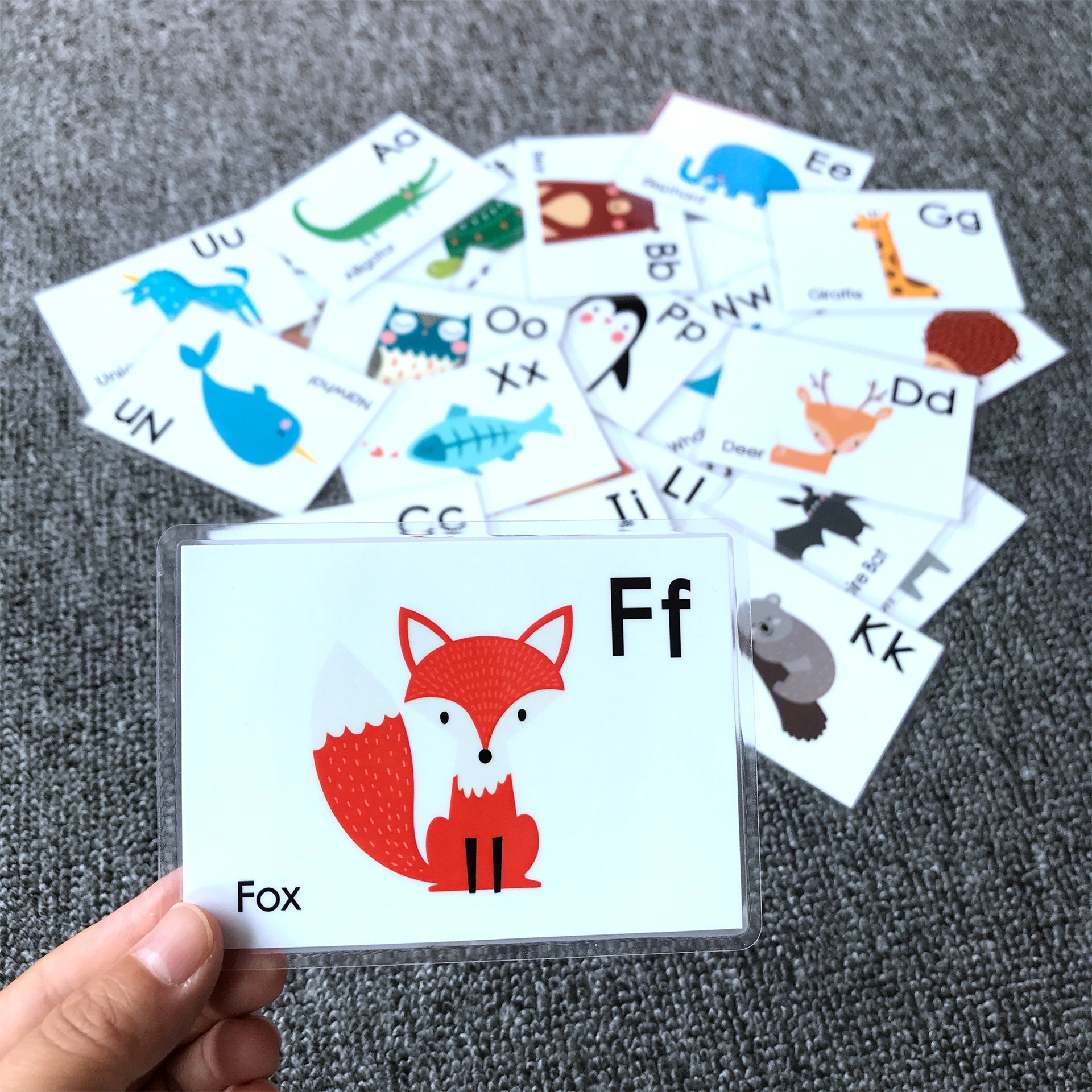 现货跨境 塑封防水英语动物字母学习卡片 alphabet flash cards