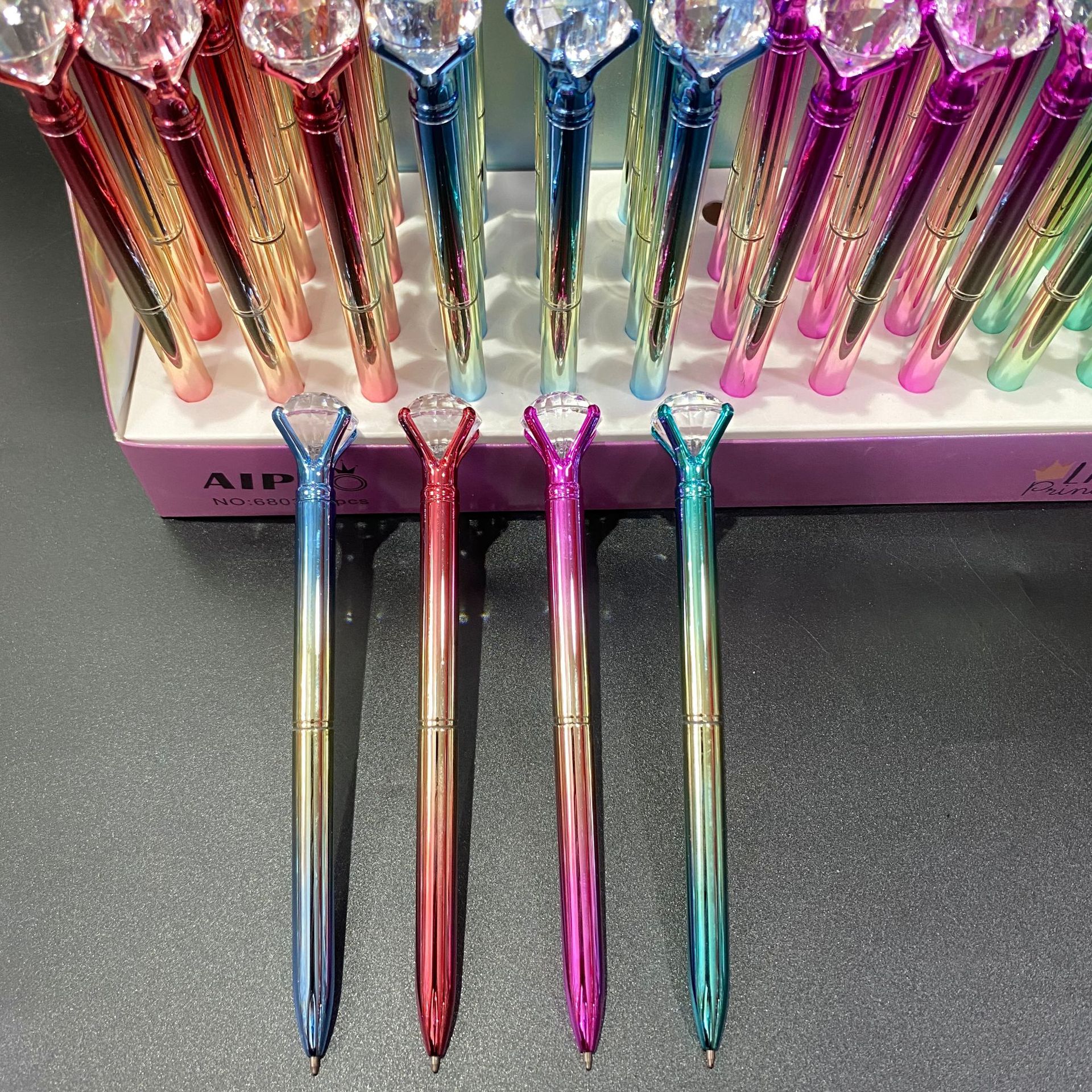 韩版礼品创意彩色水晶钻石头镭射旋转圆珠笔学生文具用品中油笔