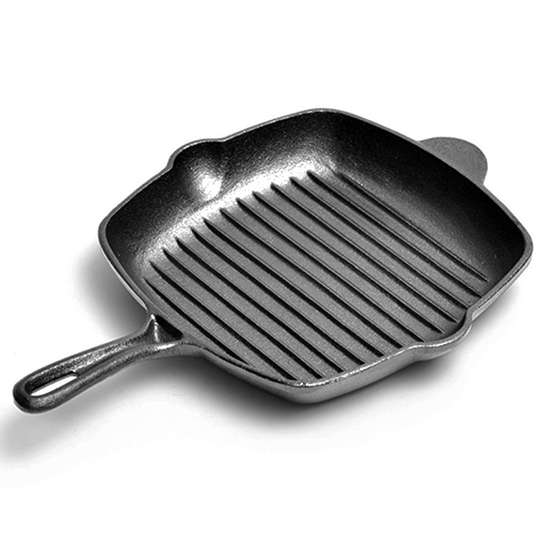 电燃气用牛排锅铸铁煎牛排锅户外烤肉煎锅单柄条纹煎锅26cm煎锅