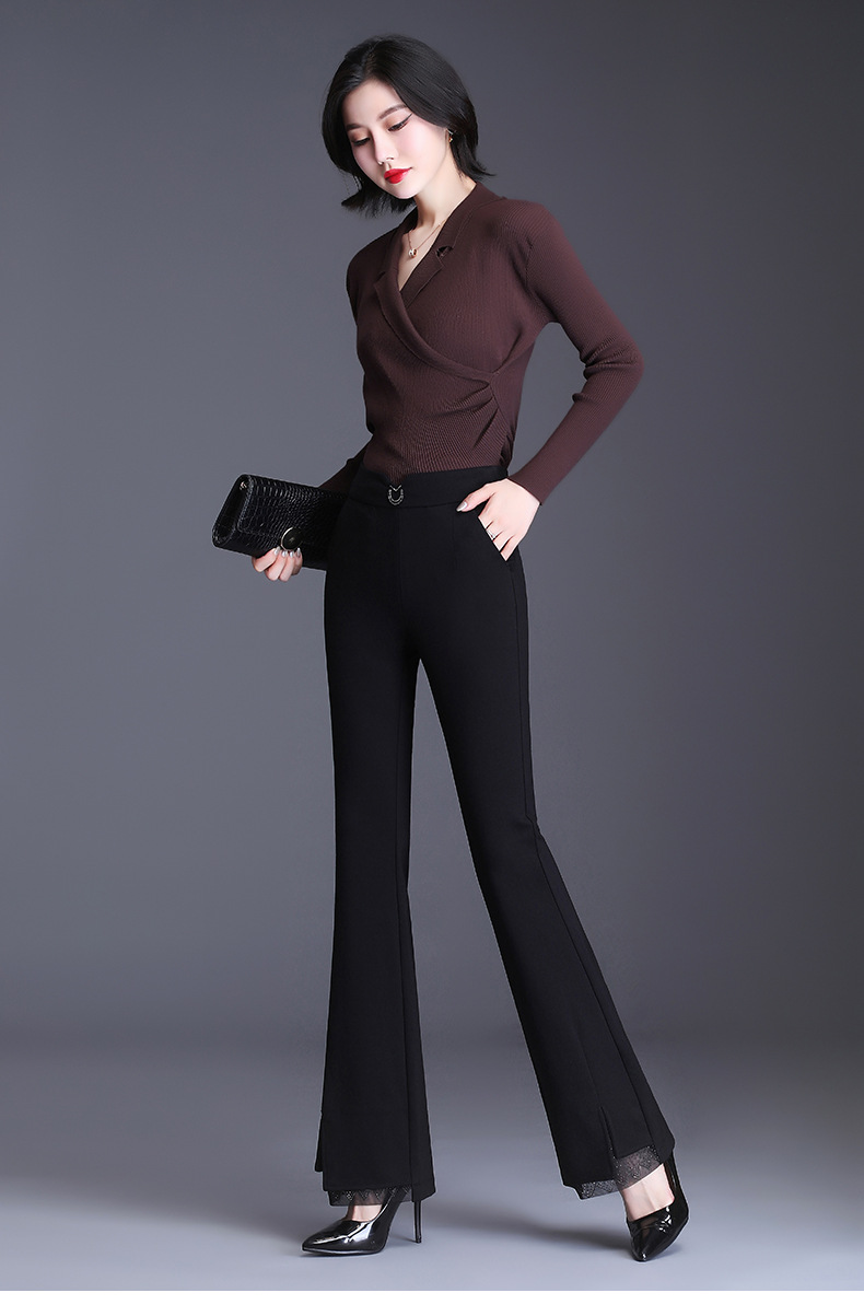 松紧腰喇叭裤女长裤高腰弹力微喇裤加肥加大女裤子胖mm秋冬休闲裤