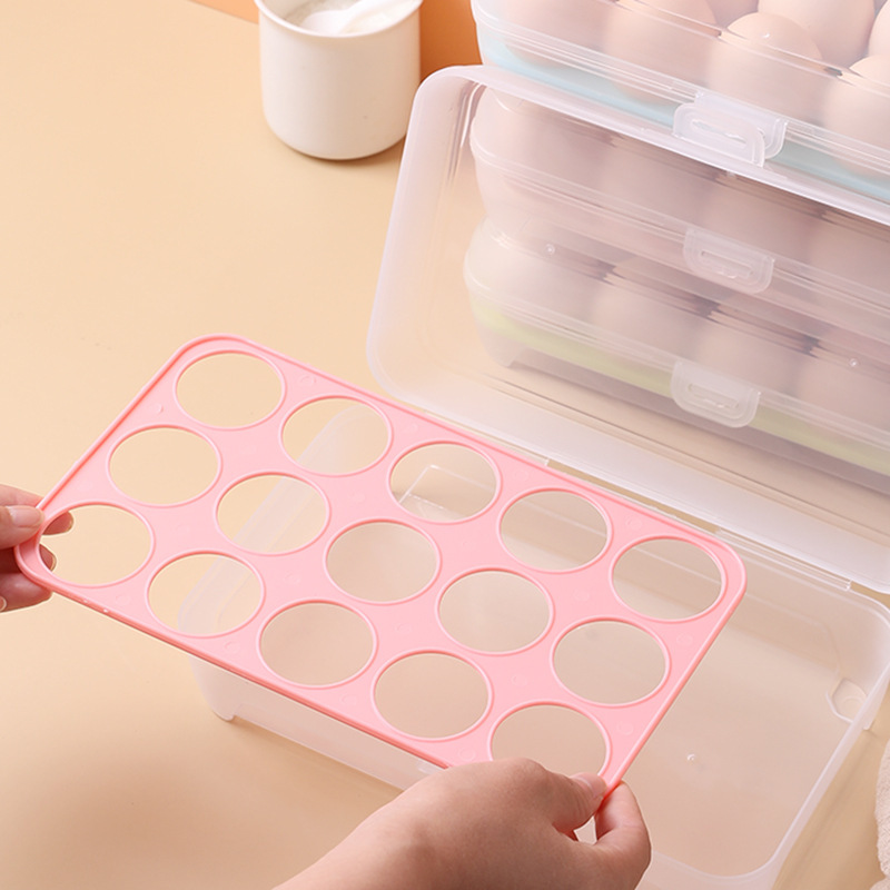 Kitchen 15-Grid Refrigerator Egg Storage Box Crisper Plastic Portable Food Storage Storage Box Transparent Egg Carton Box