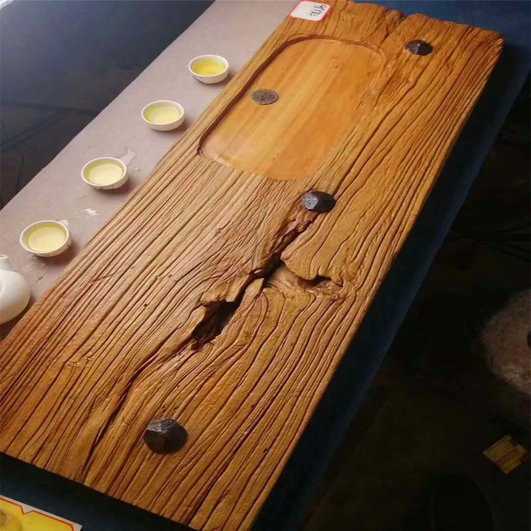 民宿装修风化老榆木门板材护墙板板 原木房梁板楼梯板老榆木茶桌