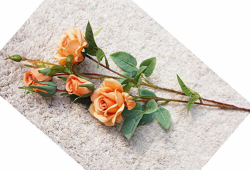 单枝2叉多头梦幻玫瑰 仿真单支多头咖啡色玫瑰花束人造花婚庆布景