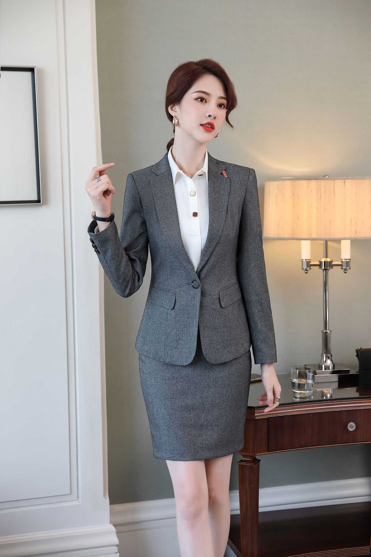 秋冬长袖职业装女装套装商务酒店前台正装白领大码西服套裤工作服