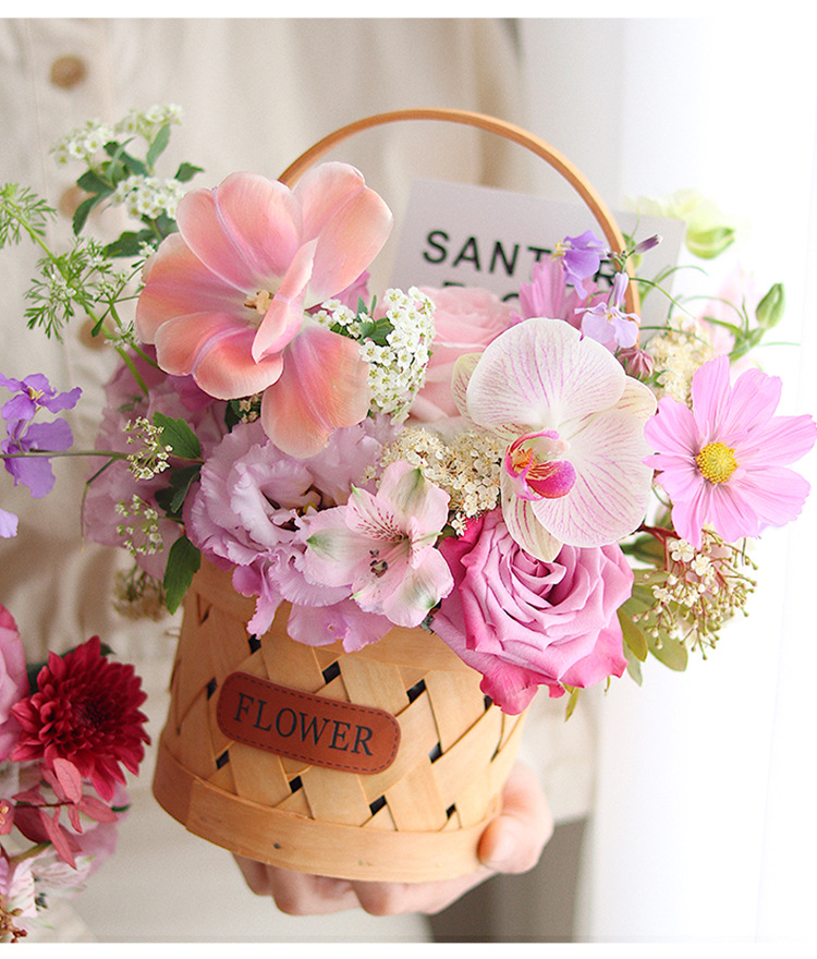 唐德 鲜花手提花篮 手工藤编创意防水小花篮多款式鲜花包装材料