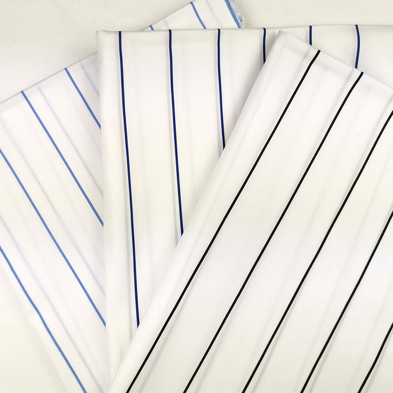 1.5-2.5cm宽条纹布 黑白蓝条子商务休闲衫面料棉锦弹力色织布工厂