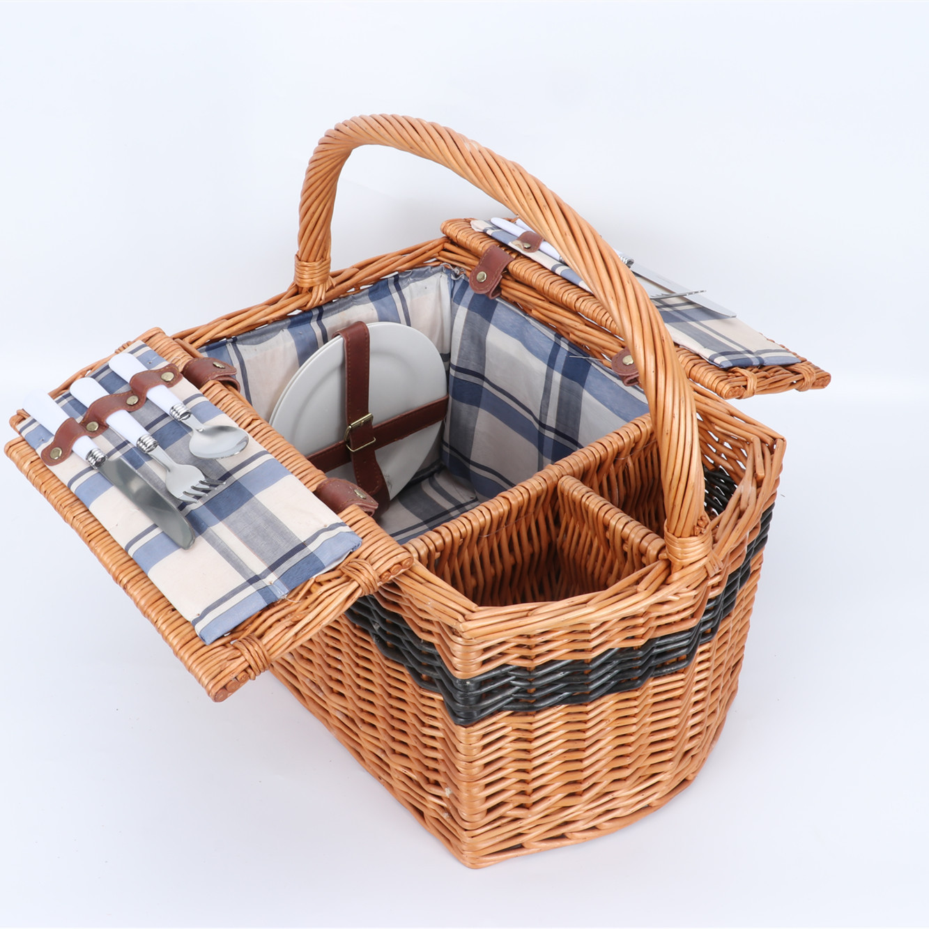 Wicker Picnic Basket Supply Picnic Basket with Partition Shandong Linyi Factory Wicker Factory Direct Sales Wicker Dining Basket