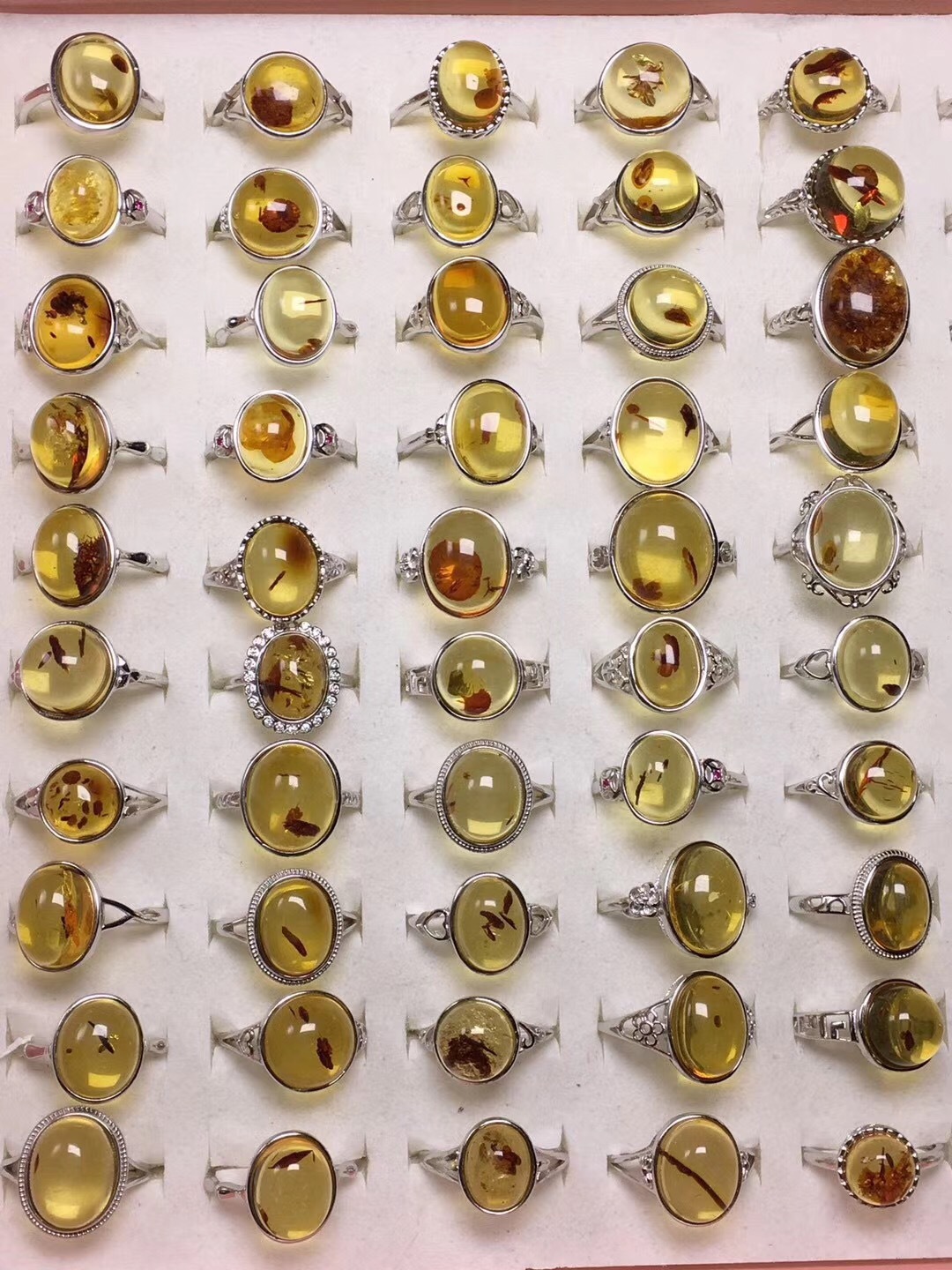 天然花珀戒指 琥珀蜜蜡花珀s925银镶嵌戒指 直播货源 工厂批发