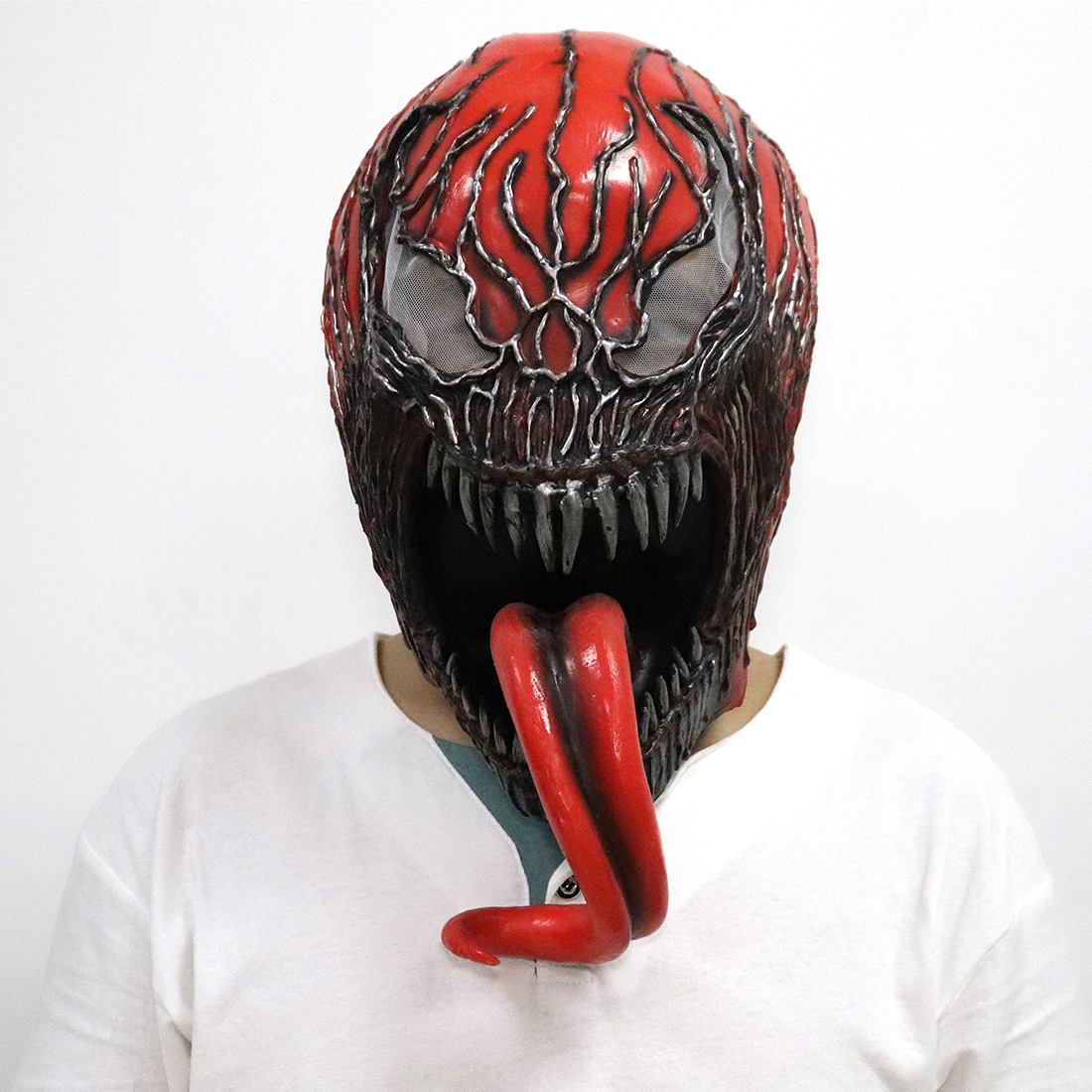 复仇者联盟红色毒液超凡蜘蛛侠面具头套外贸爆款毒液面具乳胶道具