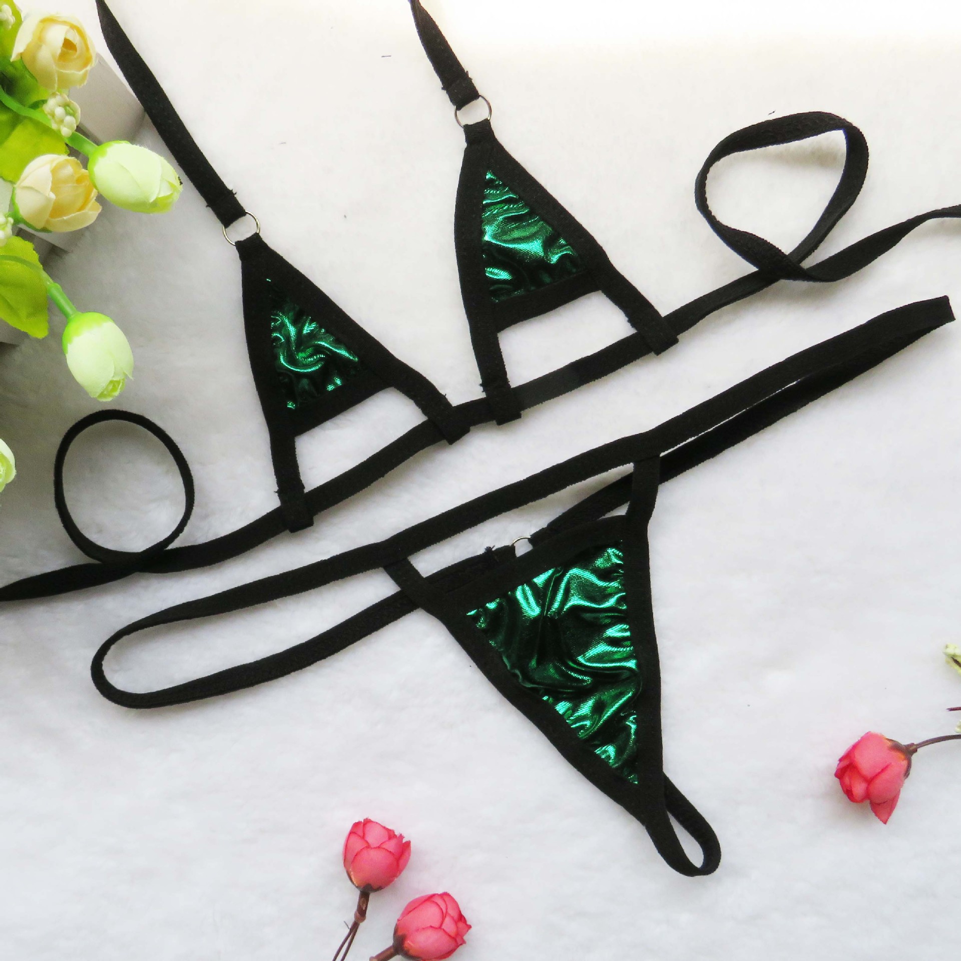 跨境情趣内衣泳衣泳装女士性感速卖通ebay三点比基尼漆皮套装e245