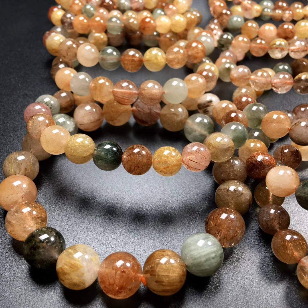 天然彩发晶水晶单圈手链 品质好体干净发多 天然水晶手串diy饰品