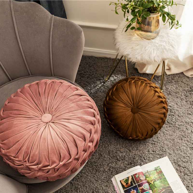 跨境车轮枕欧式轻奢纯手工圆形靠垫坐垫抱枕抱枕沙发腰靠手工褶皱