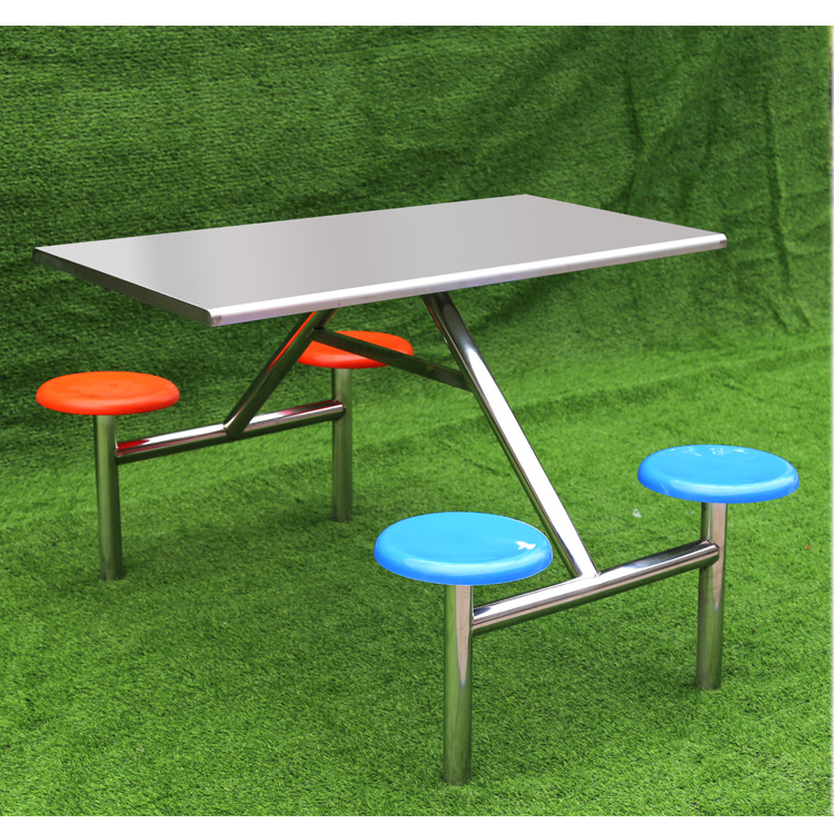 批发定制不锈钢连体快餐桌椅 四人位餐桌椅 学校食堂快餐桌椅组合