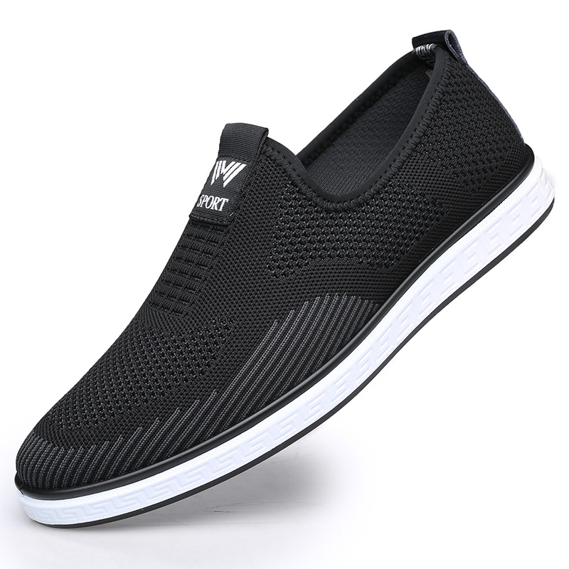 老人头网鞋男夏季新款飞织鞋透气休闲运动鞋男一脚蹬布鞋男现货