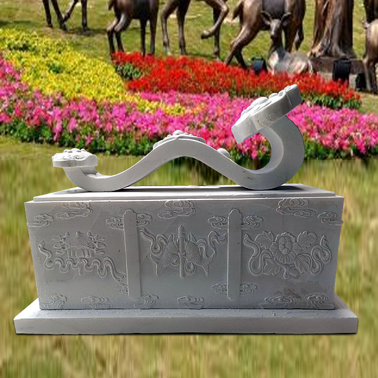 石雕如意汉白玉石雕园林景观风水摆件大理石方形底座浮雕刻花摆件