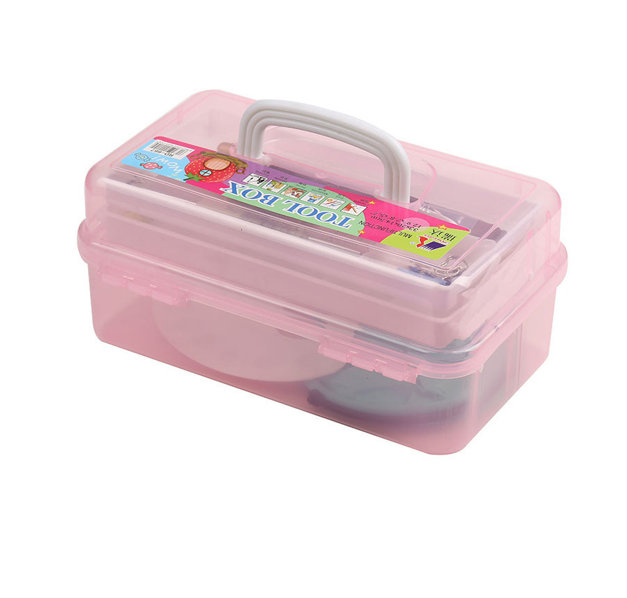 瑞达667大号透明三层美术多功能家用收纳塑料工具箱颜料美术箱