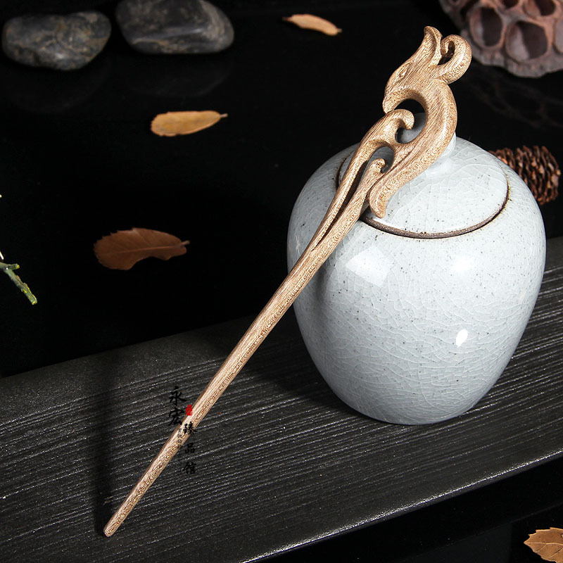 金丝楠木簪子 镂空凤纹木簪子 凤凰发钗 古装汉服饰品 盘发发饰