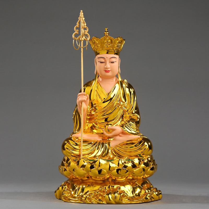 九华山地藏王佛像鎏金树脂佛像金色地藏菩萨供奉家用地藏王