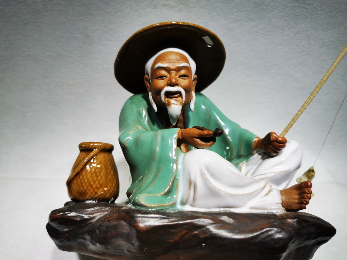 石上老翁姜太公石湾人物陶瓷工艺品摆件客厅书房摆设家居饰品公仔