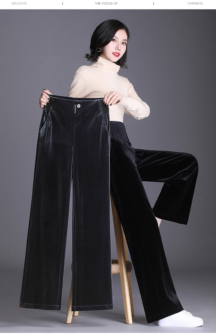 金丝绒阔腿裤2020秋冬新款时尚妈妈裤松紧腰弹力直筒大码条绒裤