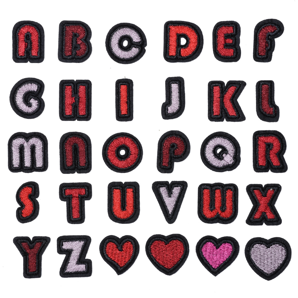泓杰刺绣布贴26个黑白彩色英文字母背胶补丁校服编号拼音服装辅料