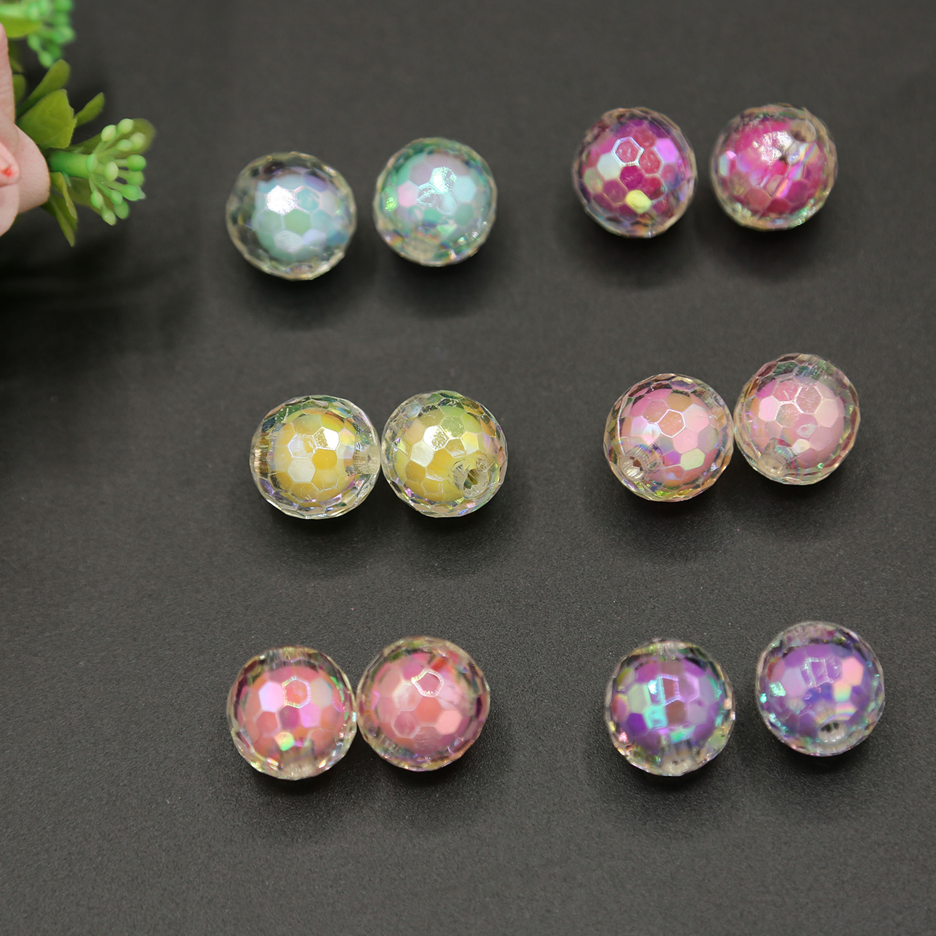 16mm直孔韩国七彩珠中珠亚克力内彩地球珠发饰diy发绳配件批发