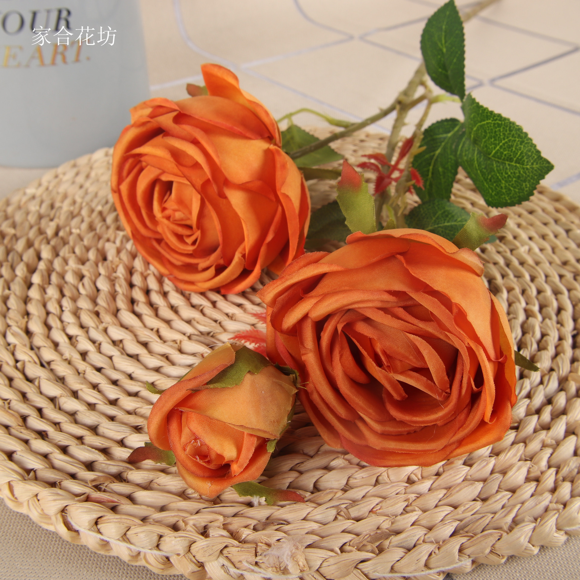 厂家批发仿真植物三叉皇妃玫瑰 仿真花婚庆家居客厅装饰假花