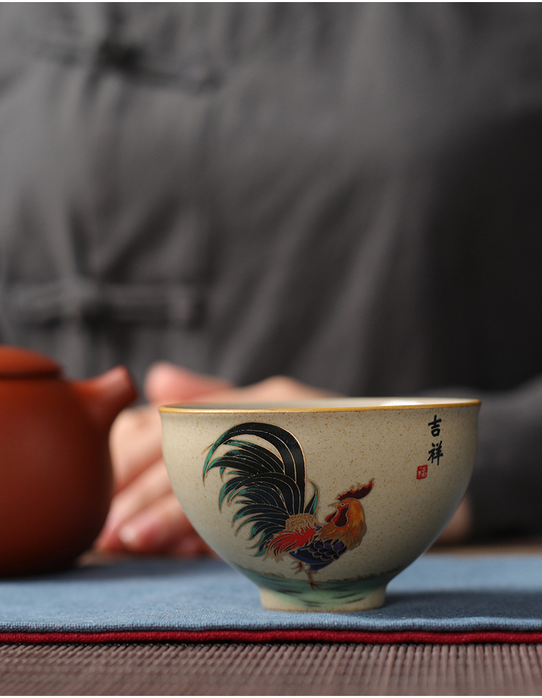 粗陶鸡缸杯金鸡杯品茗杯陶瓷日式茶杯功夫茶具泡茶杯子品杯主人茶