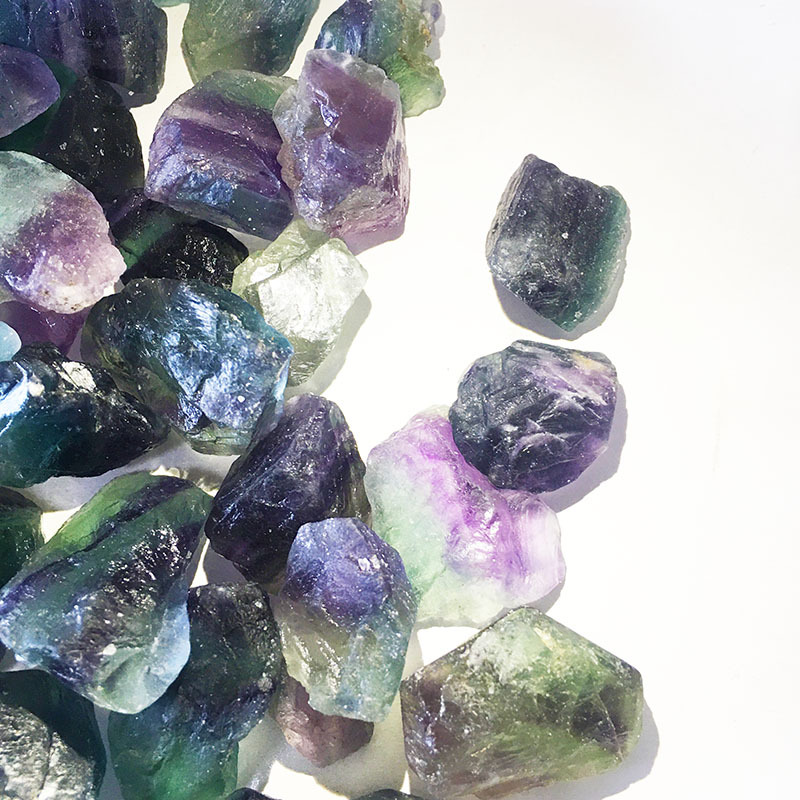 七彩萤石天然原石晶体透 标本 七彩萤石水晶碎石摆件矿物晶体原石