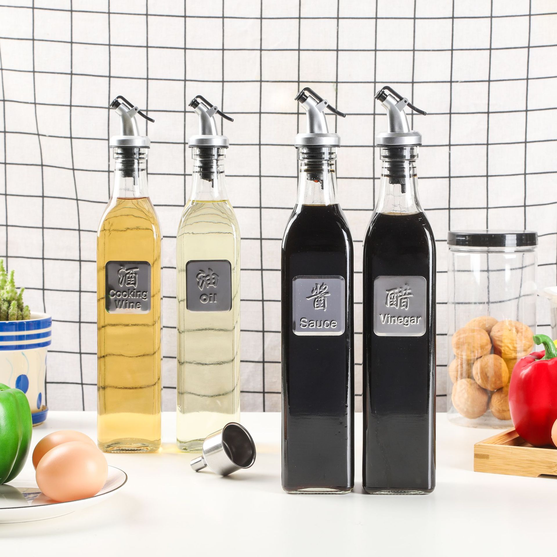 玻璃密封酱油醋瓶500ml家用调味料香油小醋瓶玻璃瓶厨房用品