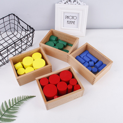 彩色圆柱玩具幼儿园颜色形状认知感官教具儿童智力开发蒙氏教具