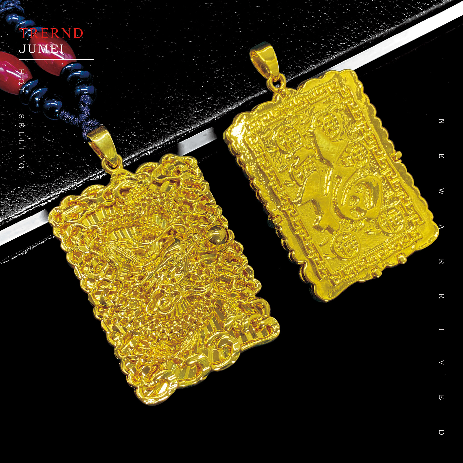 镀厚金男士霸气龙牌吊坠 越南沙金首饰 24k 沙金吊坠