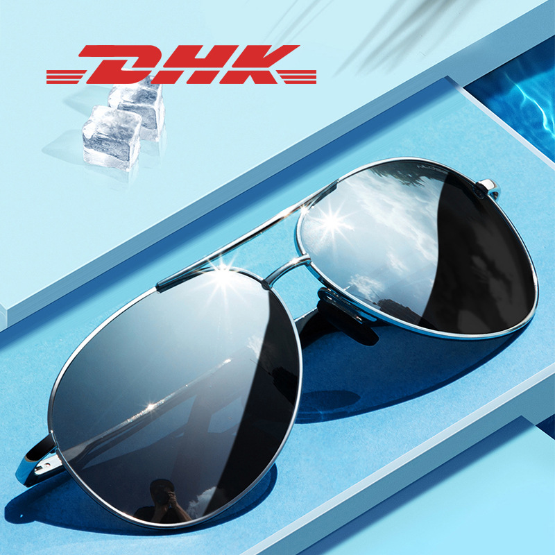 新款变色偏光太阳镜男金属夜视两用开车驾驶镜时尚大框蛤蟆镜8013