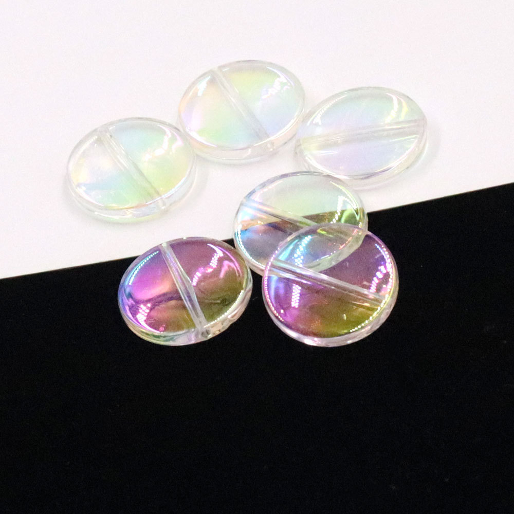 工厂批发五彩透明塑料亚克力直孔扁圆珠耳环项链首饰饰品配件批发