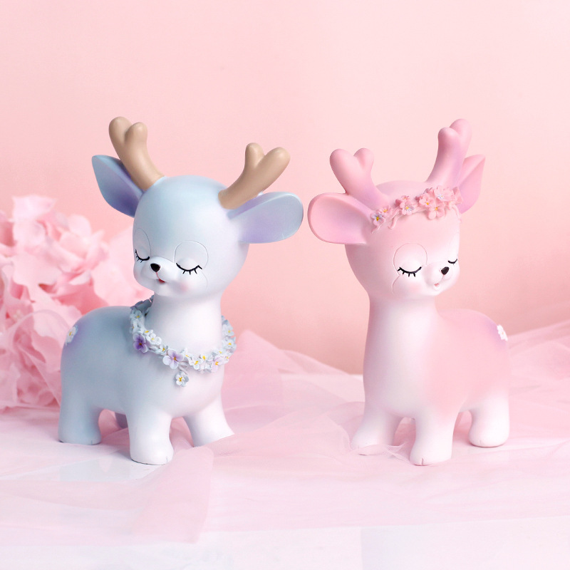 少女心一鹿相伴摆件汽车车载装饰一对情侣卡通可爱平安一鹿有你