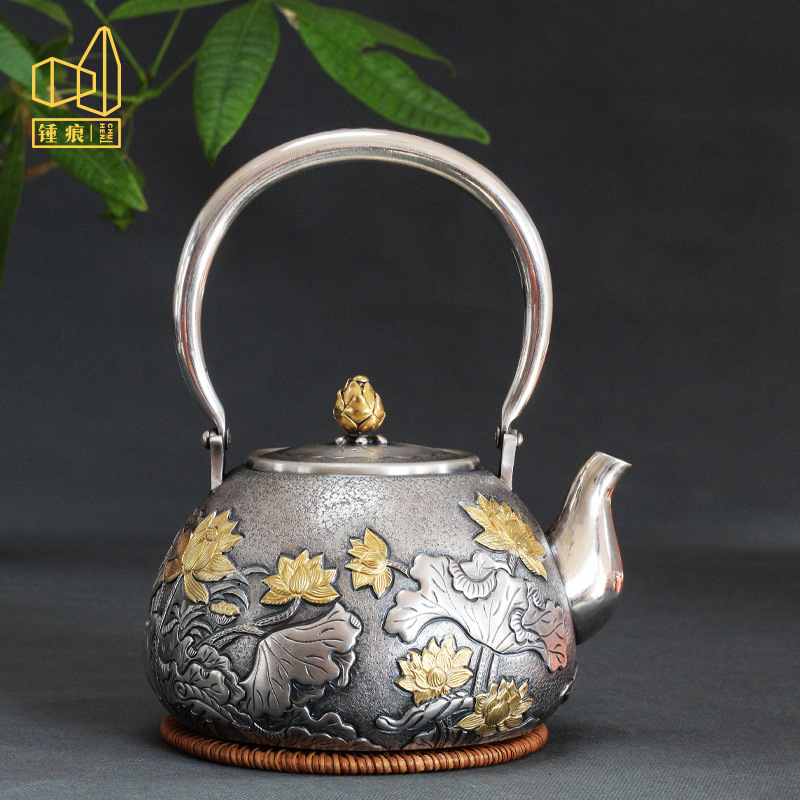 锤痕银器银壶定制足银999烧水壶泡茶壶手工家用银茶具批加工茶壶