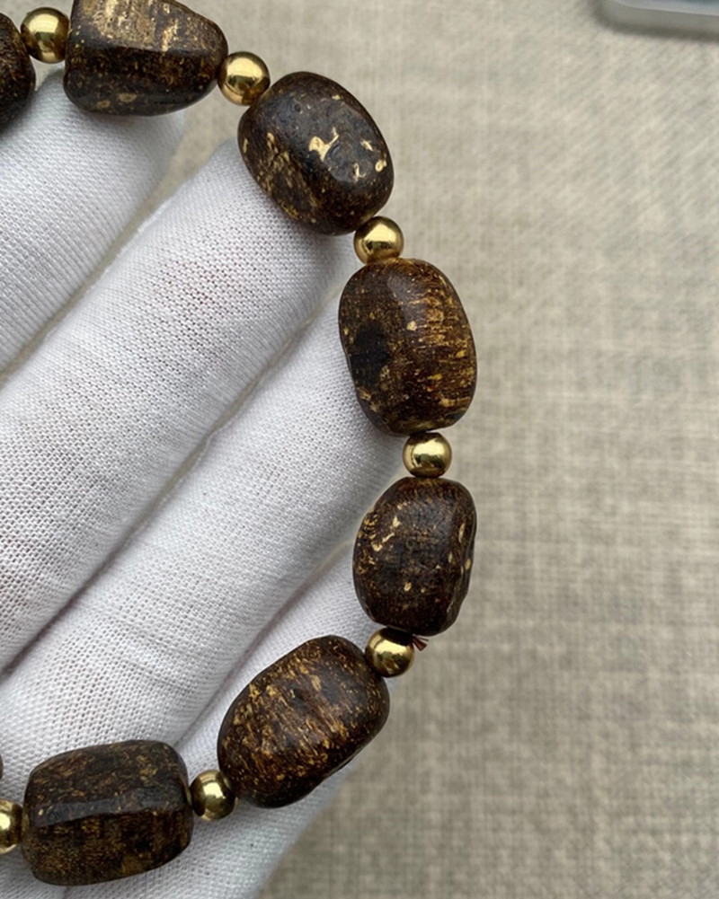 越南芽庄黄棋沉香1.0*1.5cm11颗克重18左右佛珠手串手链