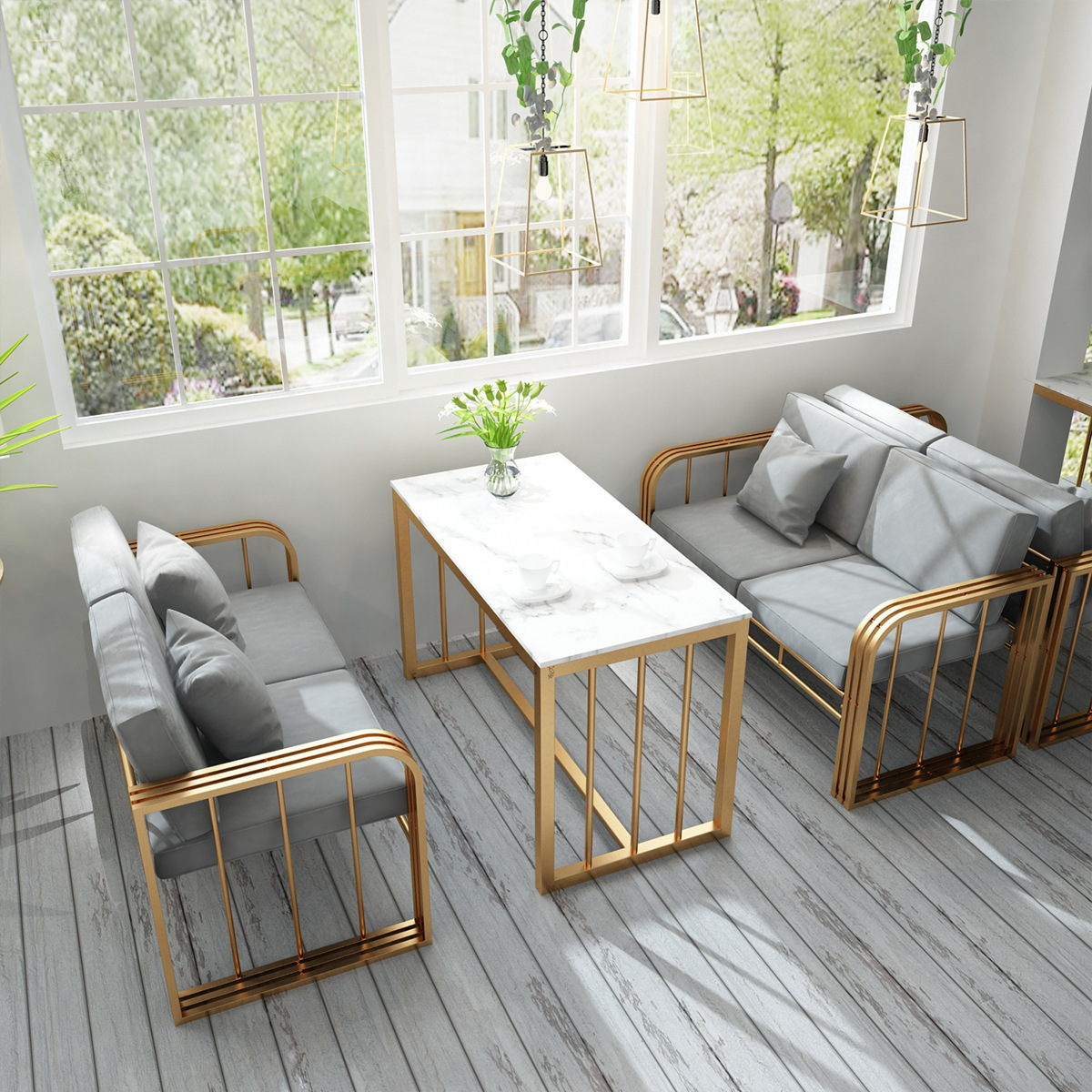 北欧简约布艺沙发奶茶店咖啡厅餐桌沙发组合办公双人休闲卡座