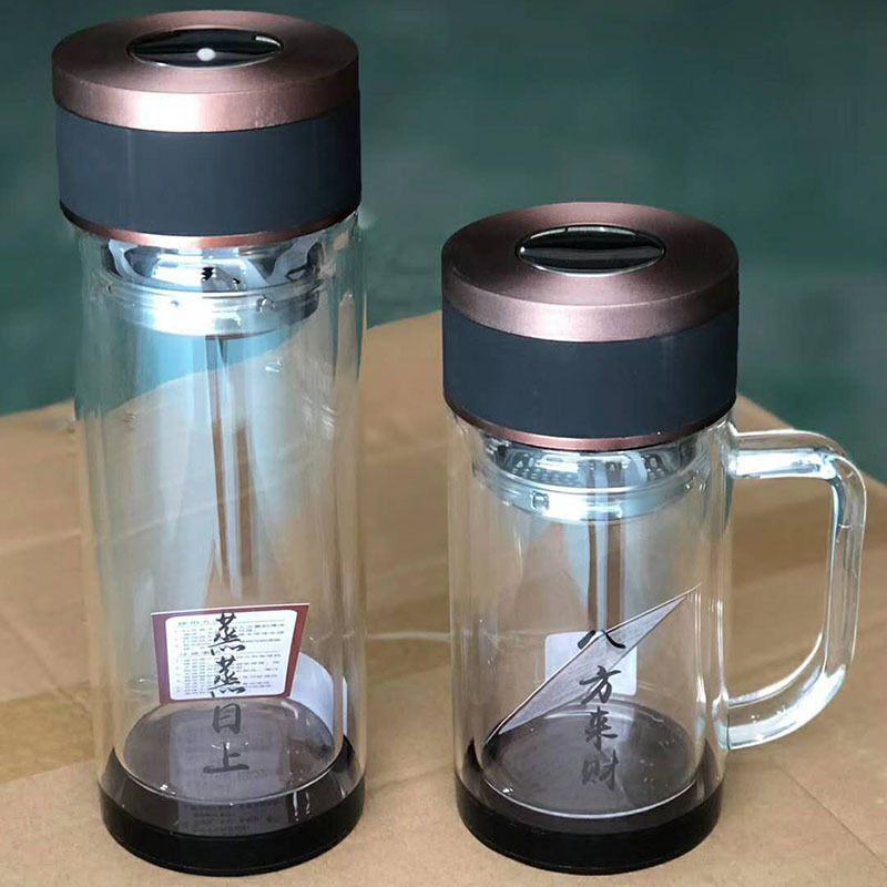 双层玻璃杯印字定制logo加厚隔热透明带把带手柄办公水杯商务杯子