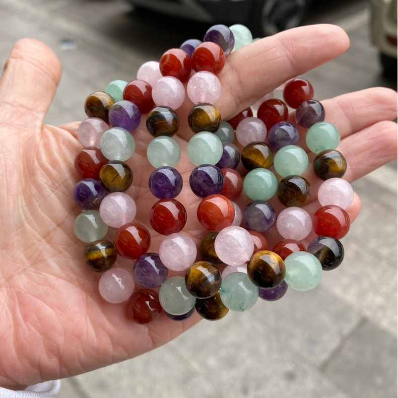 7a天然石 混穿彩石圆珠手链彩宝手串厂家定做 欧美跨境外贸