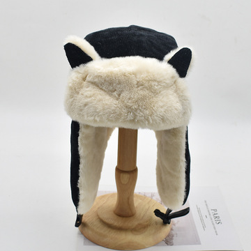防风帽子女秋冬季雷锋帽韩版防寒保暖百搭冬天猫耳朵护耳骑车棉帽