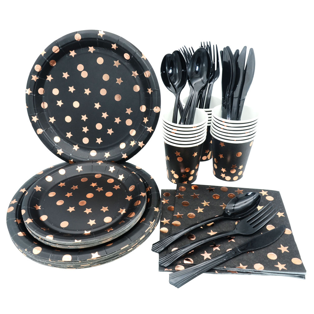 Amazon Exclusive for Bronzing Rose Gold Dots XINGX Disposable Tableware Suit Matte Adult Party Paper Plate