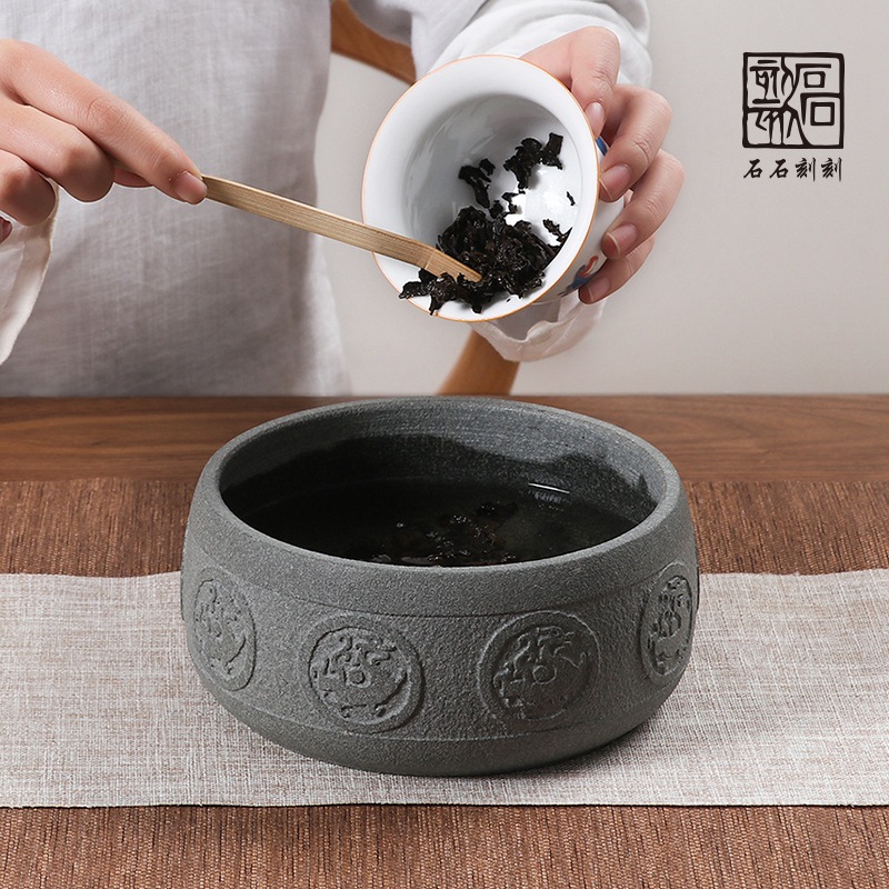 石石刻刻茶洗大号特大日式禅意家用石头放洗茶杯器皿茶盆建水茶盂