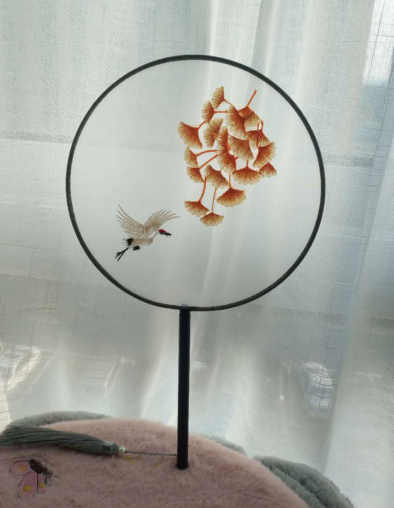 中国风刺绣古风团扇宫扇舞蹈扇表演扇双面刺绣半透明扇摄影道具扇