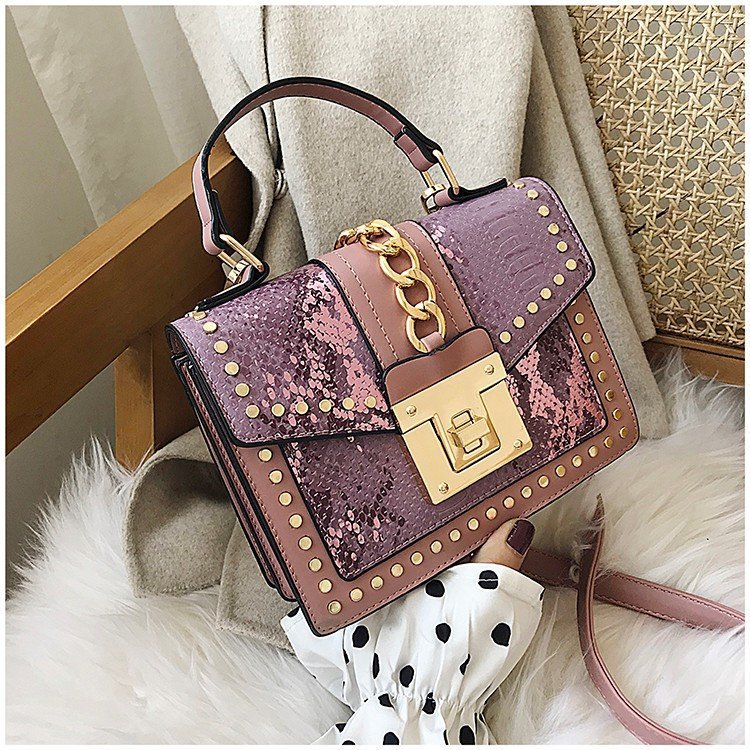 Spring 2020 New Korean Women Bag Women Bags Shoulder Crossbody Portable Lock Snake Pattern Shoulder Small Square Bag