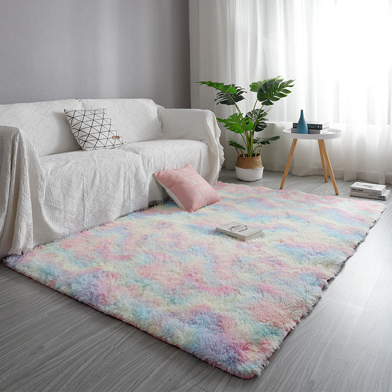 Cross-Border Vacuum Variegated Tie-Dye Gradient Carpet Bedroom Living Room Coffee Table Pad Internet Celebrity Long Wool Washed Full Shop Can Be Used for Hair Generation