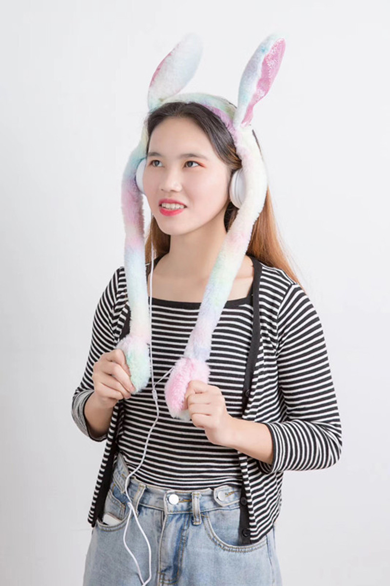 ql-412新款兔耳朵耳机可爱卖萌气囊会动网红头戴式发光耳机