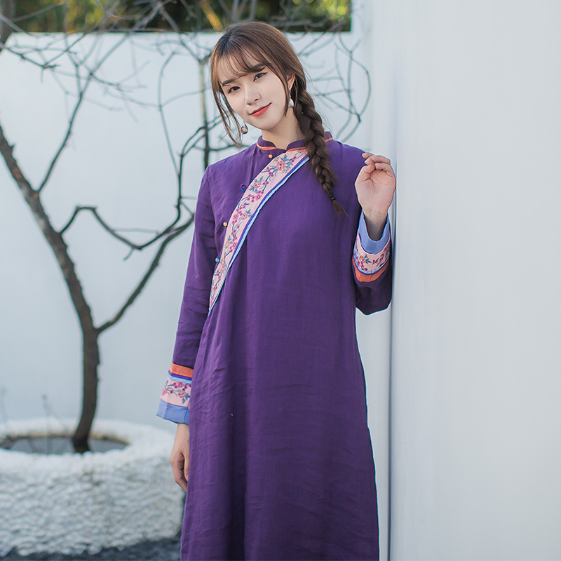 f20l04复古女装刺绣民族风连衣裙女秋季中国风长袖中式茶服-阿里巴巴