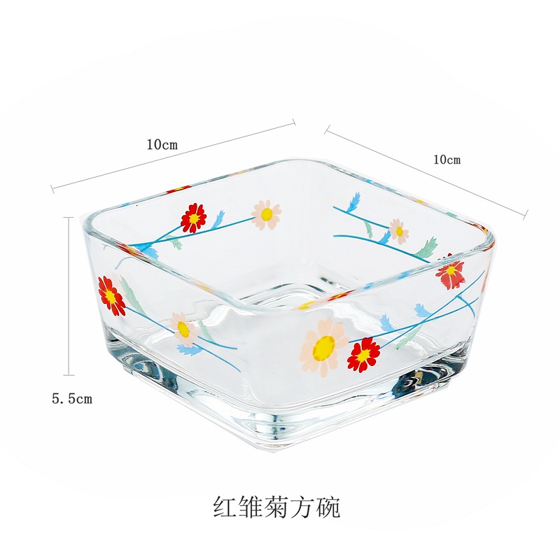 Korean Ins Style Daisy Flower Glass Bowl Square Bowl Snack Bowl Snack Snack Bowl Tulip Flower Salad Bowl