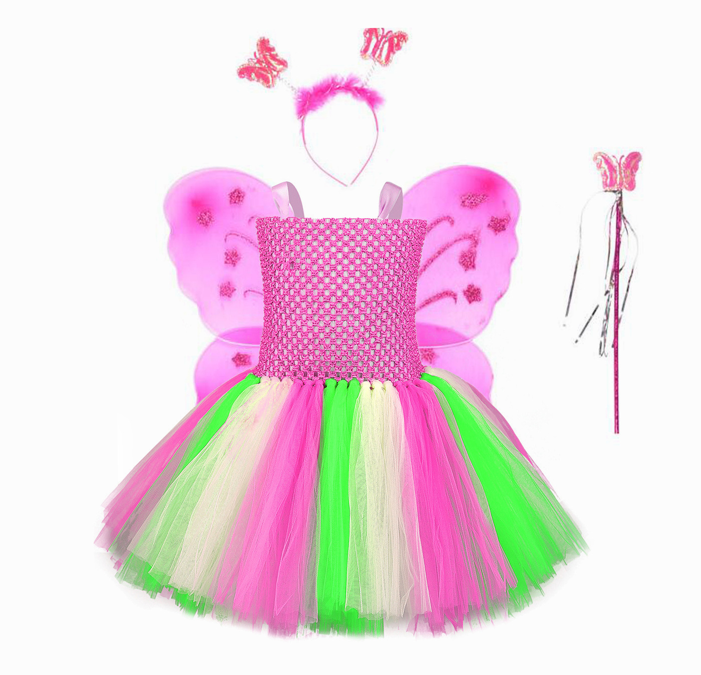 女童cosplay天使蝴蝶翅膀套装 幼儿童演出papty走秀双层网纱纱裙